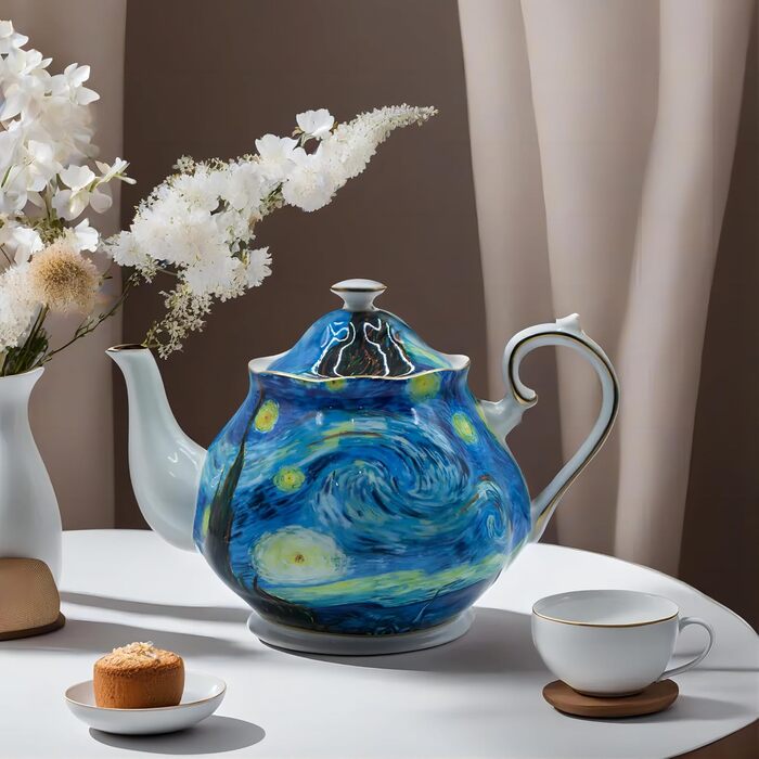 Порцелянова чайник 1 л Vintage Floral з кістяної порцеляни, біла троянда, для чаювання та кави, подарункова чайник Sternenhimmel