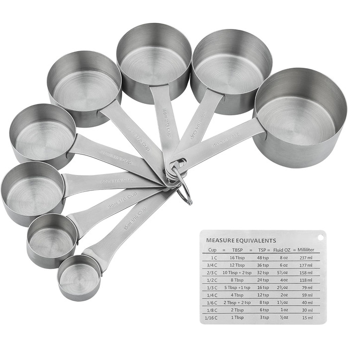 Measuring Cup and Spoon Set, 18/8 Stainless Steel - 8 Measuring Cups and 9 Measuring Spoons with Leveler and Measuring Equivalents, Kitchen and Baking Measuring Cups and Spoons 19-Piece Set