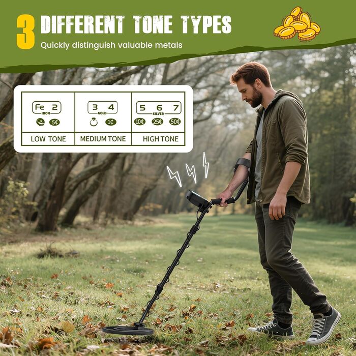 Металошукач з водонепроникною котушкою, регульована штанга, регульована довжина, чутливість та аудіо, легкий для дорослих та дітей, режими 'Всі метали', 'DISC', 'PP', LCD-дисплей