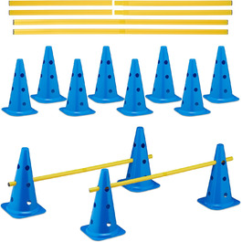 Набір перешкод Relaxdays для собак: 12 пілонів та 6 стійок, для аджиліті та футбольного тренування, блакитно-жовтий