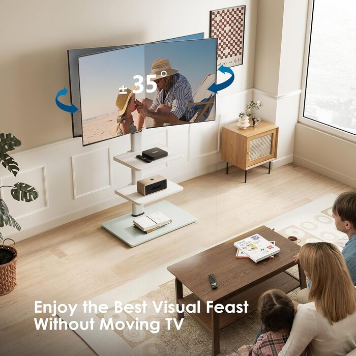 Підставка для телевізора FITUEYES біла, на підлогу, поворотна, регульована по висоті, для телевізорів 32-60 дюймів (плоских та curved), до 30 кг, VESA 600x400