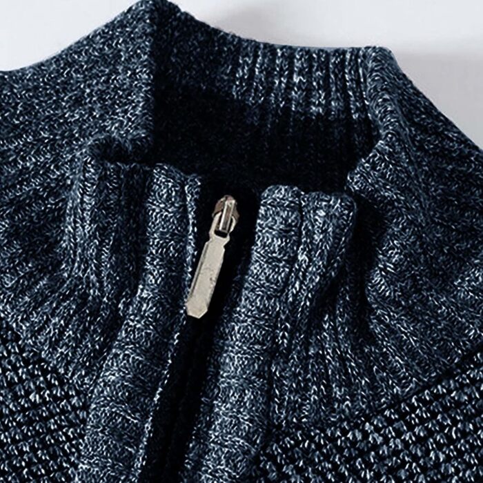 Кардиган чоловічий з кишенями, чоловіча в'язана куртка на блискавці, світшот без капюшона, пуловер-куртка однотонний флісовий кардиган, чоловічий пуловер, осінній кардиган для брюк (M, Синій)