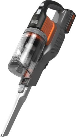 Бездротовий акумуляторний пилосос Black+Decker 4-в-1 BHFEV182C (18V, 2.0Ah) з електрощіткою, для підлоги та ручного використання, з насадкою для щілин, акумулятором, зарядним пристроєм та настінною підставкою, Titanium/Orange