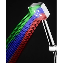JINYOMFLY LED Shower Head with Lights, Shower Head with LED Lighting, 15CM Shower Head Color Changing, 3 Shower Modes Shower Sprinkler Light, Shower Head Light with Liquid Silicone Nozzle (Square)