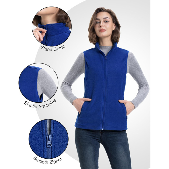 Жіноча флісова жилетка 33,000ft з капюшоном, ультралегка, з кишенями та блискавкою. Outdoor жилетка для жінок (52, середньо-блакитний)