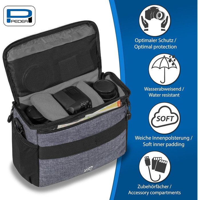 Сумка для камери Pedea: DSLR, SLR, System Camera, XL, сіра. Захист від дощу, для аксесуарів та об'єктивів
