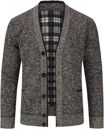 Чоловічий в'язаний кардиган Allthemen з V-подібним вирізом, з підкладкою та ґудзиками, велика в'язка, теплий перехідний жакет (4XL, Кофе)