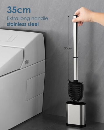 Силіконова щітка для унітазу Klobürste з нержавіючої сталі та контейнером, гнучка щітка для унітазу, настінний монтаж без свердління, срібна