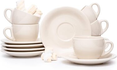 konsimo LUPIN Espresso Cups Set - Coffee Cups Set for 6 People - Coffee Cups with Saucers - 150 ml Coffee Cup Set - creamy