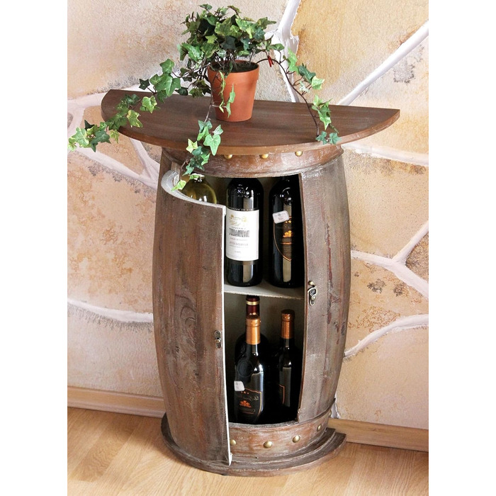 DanDiBo Half-Round Console Table with Wine Rack, Wine Barrel, 0373-R Brown, Wooden Barrel Cabinet, 73 cm Side Table, Console Table, Wall Console, Bar