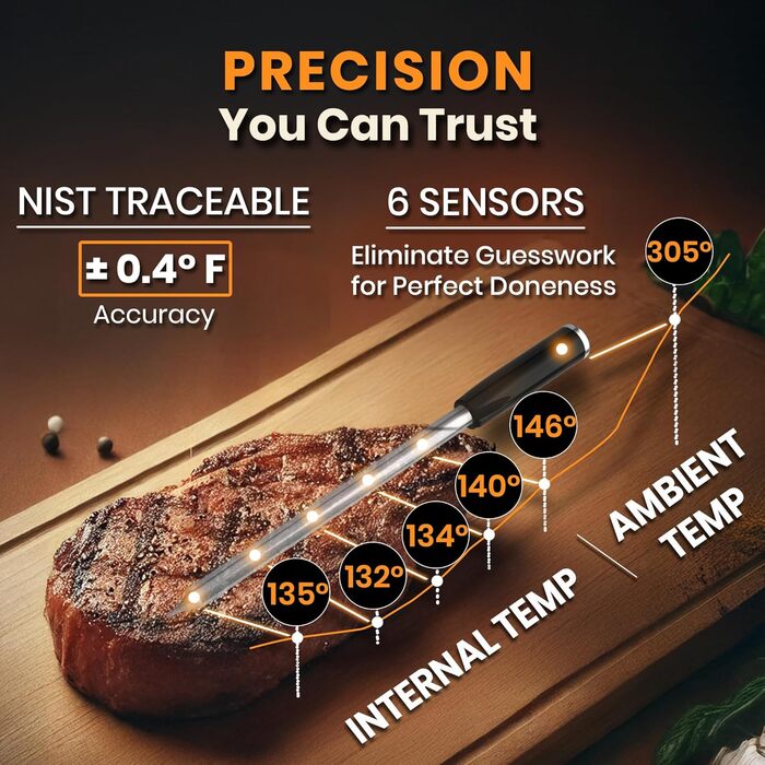 MeatStick V: Розумний термометр для м'яса з Bluetooth, 1200°F, безлімітна дальність, точність 0.4°F, для гриля, духовки, мангала, коптильні, фритюрниці, з логуванням даних в додатку