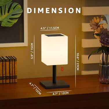 Світлодіодний солярний настільний світильник для вулиці 2-в-1, чорний - бездротовий, з сонячною зарядкою, 8 кольорів, для саду, кемпінгу та столу