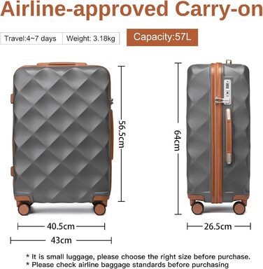 Чемодан British Traveller Hartschalenkoffer Mittelgroß, сірий, 64 x 43 x 26.5 см, ABS + PC, TSA-замок, 4 колеса