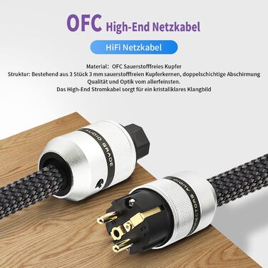 Hi-Fi мережевий кабель Tertullus E820 High-End для аудіо техніки, роз'єми Schuko та C15, 1 м