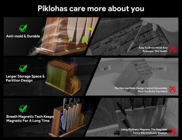 Набір кухонних ножів Piklohas 17 предметів з блоком, професійний набір з підставкою з дерева, з дамастним візерунком, з точилкою