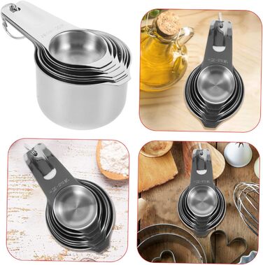 Ciieeo 3-Piece Baking Tool Set: Small Measuring Cup, Cooking Measuring Spoon, Measuring Cup for Baking, Teaspoon, Measuring Spoon, Dispenser, Latte Glasses, Collapsible Shot Glasses, Modern Stainless Steel, Silver