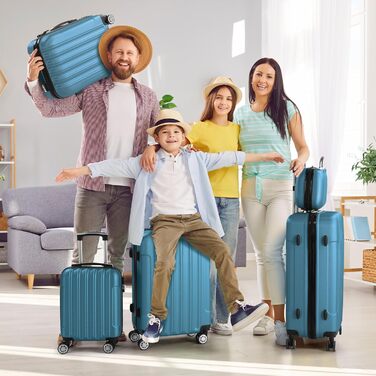 Набір валіз LALAHO 5 шт. з косметичкою, з ABS пластику, для подорожей, багаж з косметичкою та ручною поклажею, Бордовий (смужки)