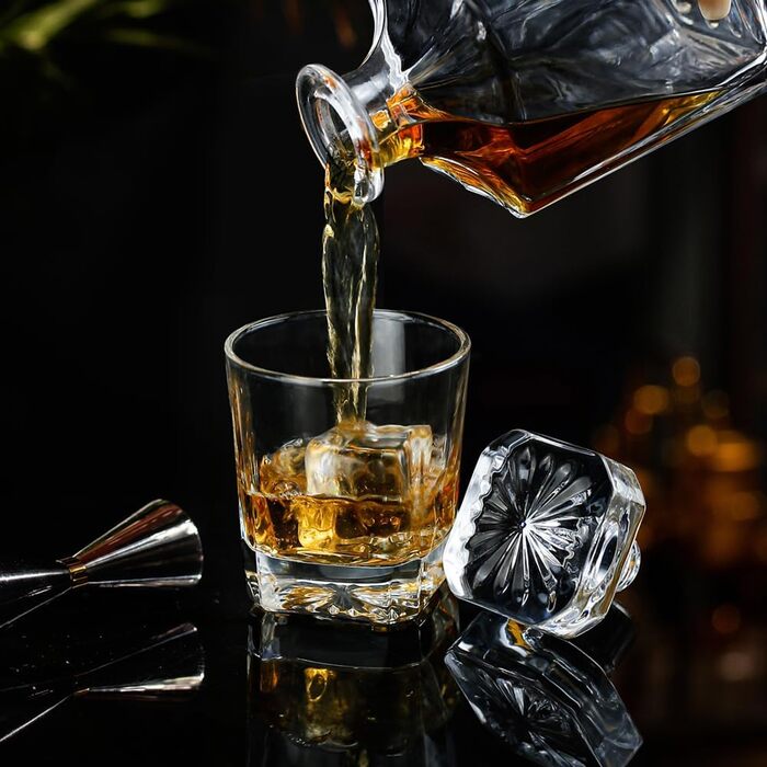 Square Whiskey Decanter Set with 2 Glasses in Box - Scotch, Whiskey, Wine Decanter Set for Men & Women, Father, Colleagues, Lovers - 3 Piece Set