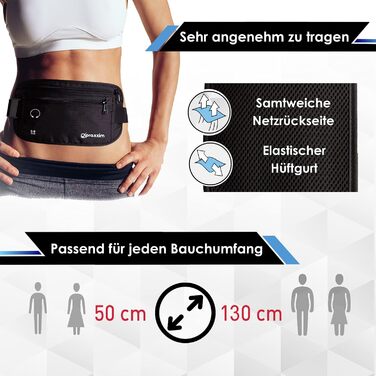 Поясна сумка для чоловіків та жінок - ЕКСТРА ПЛАСКА - для телефонів до 7 дюймів - ідеальна для спорту, подорожей та бігу. Чорна, стильна