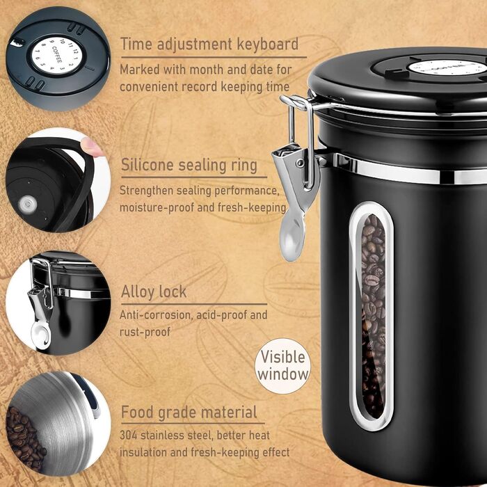 Пурпеді Кафедоза: герметичний контейнер для кави з нержавіючої сталі 1,8L, для кавових зерен, чаю, горіхів, какао, зберігає свіжість