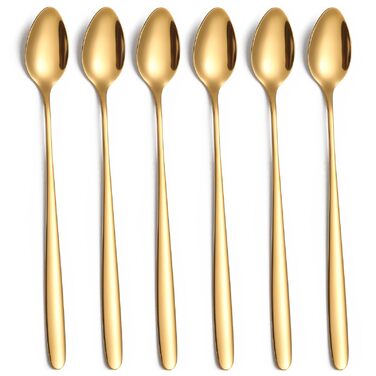 Набір ложок для лате макіато, 6 шт., 19.8 см, нержавіюча сталь. Ідеально для кави, коктейлів, десертів