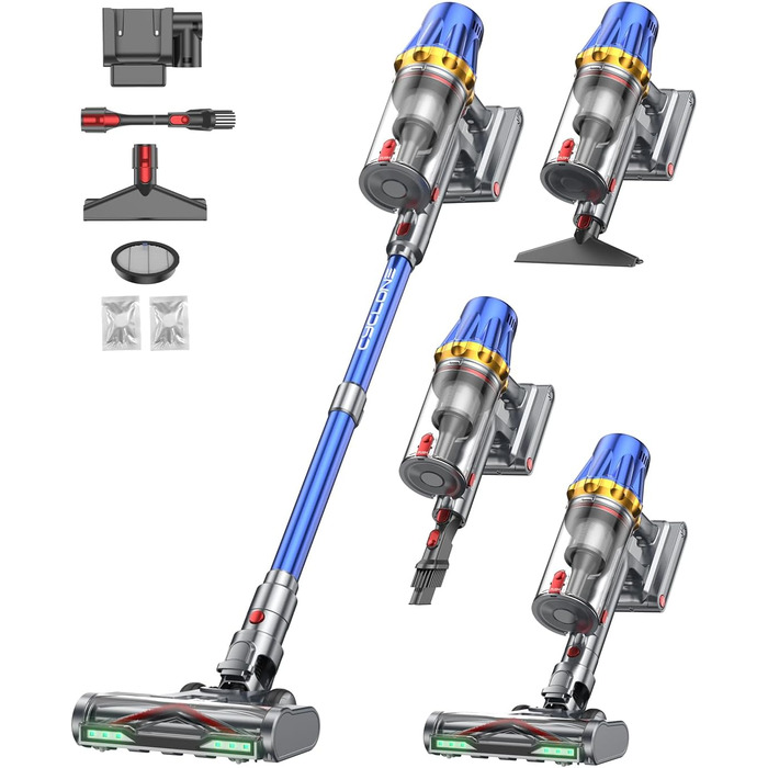 Бездротовий акумуляторний пилосос H9 58000Pa/650W з LED-екраном та турбощіткою для тварин, килимів та твердих підлог (блакитний)