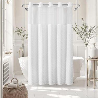 Водонепроникна штора для душу з тканини 180x190 см, 260 GSM, сіра (сітка-бохо-біла). Преміум-якість, антигрибкова, з 10 кільцями, стиль готелю/SPA, машинне прання