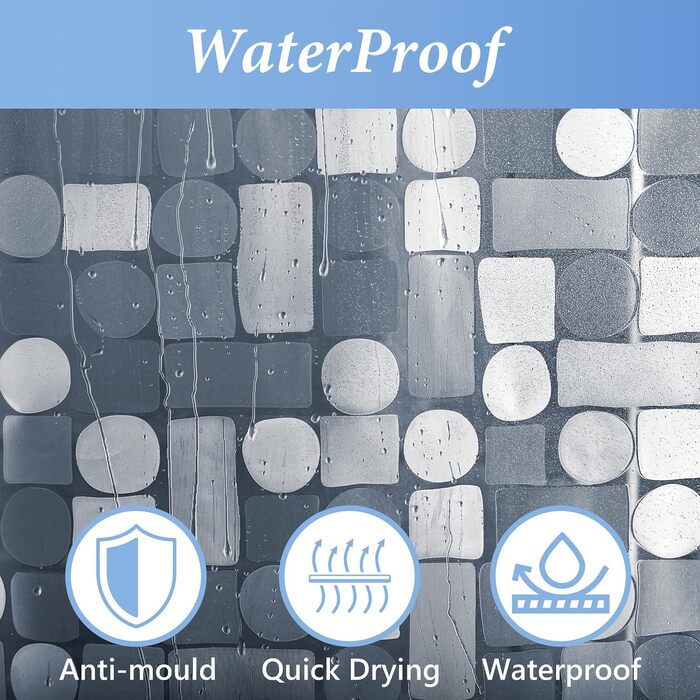 Завіса для душу LEMON CLOUD з антигрибковим покриттям, з магнітними вагами, 183x200 см, водонепроникна, антибактеріальна, PEVA, для душу та ванни, 12 кілець, геометричний дизайн