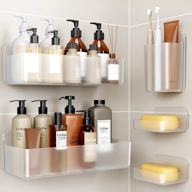 Rust-free, no-drill shower shelf Orimade, 5-piece shower rack, large capacity, clear no-drill bathroom shelf