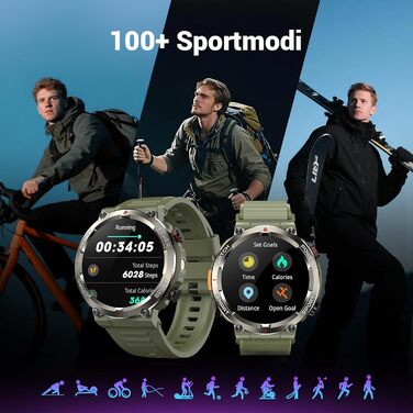 Смарт-годинник Blackview Army Green: IP68, 100 днів автономії, компас, Bluetooth-дзвінки, моніторинг серця та сну, 100+ спортивних режимів, сумісний з Android/iOS