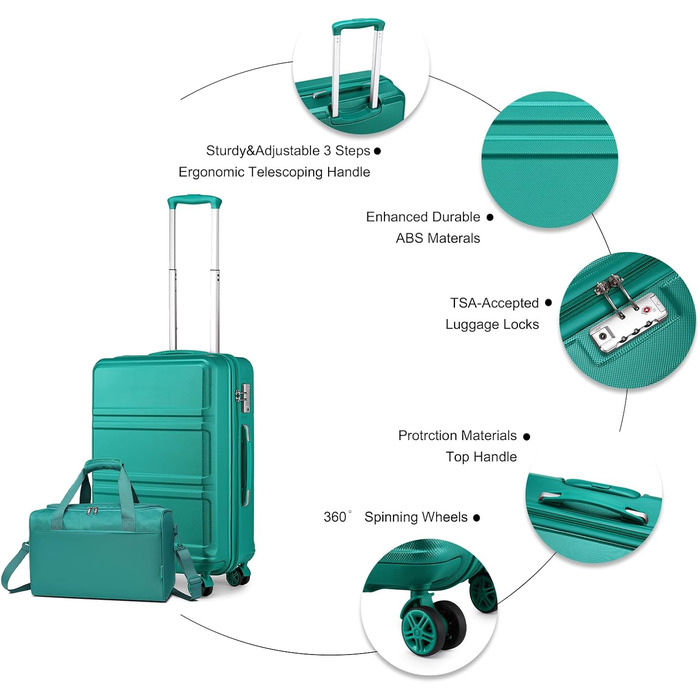 Набір валіз KONO 55 см: 2 валізи, ручна поклажа, 40x20x25 см, кремово-білий (бірюзовий)