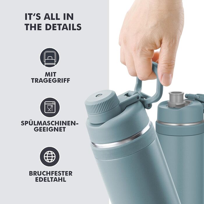 Термос Thermos Ultralight Max 1.0 л зі сталі, світло-блакитний (Tourmaline Mat) — легка вакуумна пляшка для спорту та подорожей, зберігає тепло 12г та холод 24г
