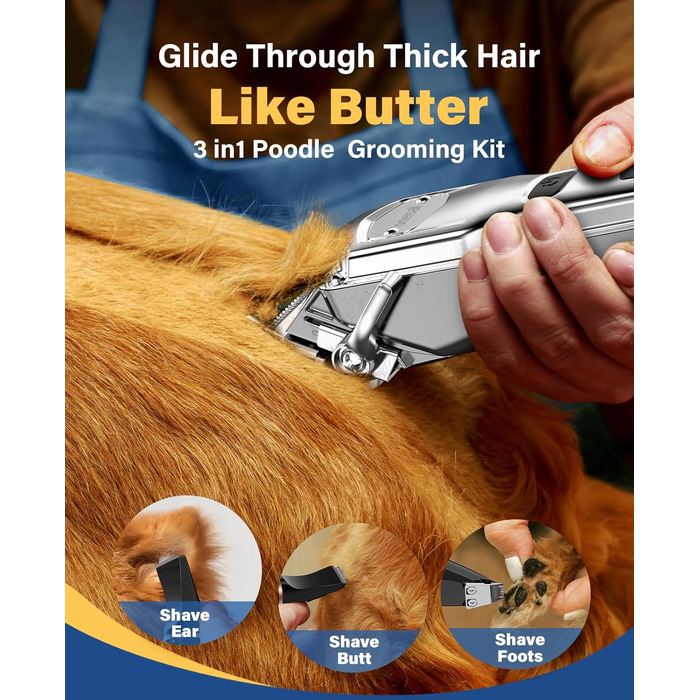 Професійна машинка для стрижки собак Oneisall 3-в-1: для густого хутра, тиха, для собак та котів, срібно-чорна