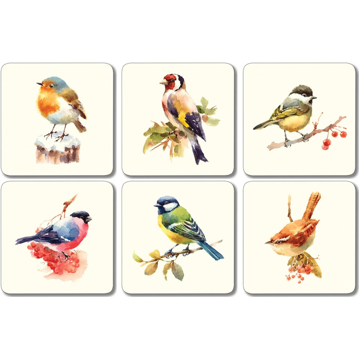 Napkin rings with garden bird motif, melamine, assorted set of 2, 6 pieces