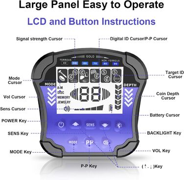 Металдетектор MCJ TX-940 для дорослих: водонепроникний (IP68), LCD-дисплей, 5 режимів, професійні навушники