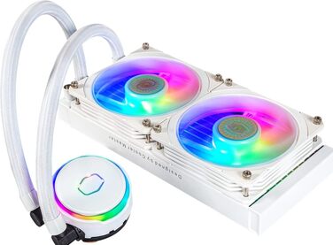 Система водяного охолодження Cooler Master MasterLiquid PL240 Flux White - AIO з 2 x 120mm вентиляторами, 240mm радіатор, ARGB-контролер (2-ге покоління), сумісна з AMD та Intel, білий колір