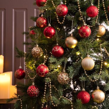 Набір прикрас для ялинки Valery Madelyn 20 шт, 6 см, пластик, червоний та золотий, з гачками | Новорічні кулі для декору