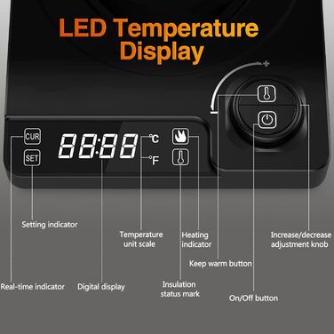 Fityou Electric Gooseneck Kettle - Temperature Control, 1200W, 1L Capacity, Fast Boiling, LED Digital Display, Celsius/Fahrenheit Conversion, for Specialty Coffee & Tea, Matte Black
