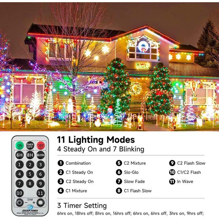 WOWDSGN Льохотна гірлянда для зовнішнього використання 20м, 2-в-1 LED гірлянда (Тепле біле & Класичне кольорове), сертифікований штекер GS, 11 режимів, пульт дистанційного керування та таймер, IP44 вологостійка різдвяна прикраса для саду, балкону, тепле б