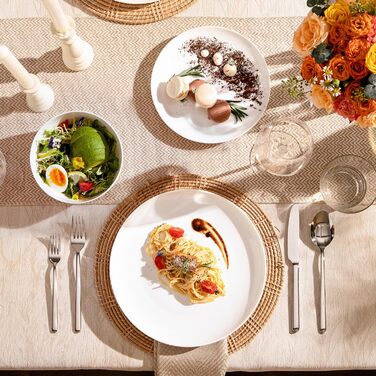 Сервіз HIKAA на 6 осіб, 18 предметів, з кісткового фарфору, набір тарілок, безпечний для мікрохвильової печі та посудомийної машини, для дому, весіль, легкий та довговічний (білий)