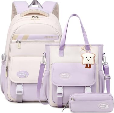 Шкільний рюкзак Tanou для дівчаток-підлітків, набір шкільних сумок з сумкою через плече та пеналом, дитячий рюкзак для школи, повсякденний, зелений (фіолетовий)