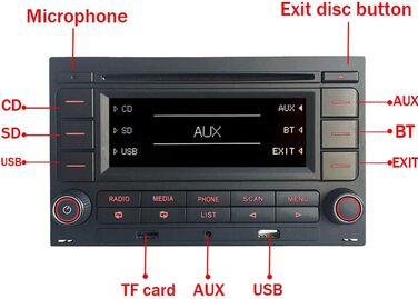 Автомагнітола SCUMAXCON RCN210 для VW Golf MK4, Polo, Passat B5 з Bluetooth, USB, MP3, AUX, SD, CD-програвачем та ISO-адаптером