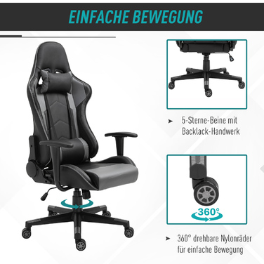 Vinsetto Ergonomic Office Chair Gaming Chair Swivel Chair Made of Faux Leather & Foam Black 67.5x74x126-136cm for Comfortable Working & Gaming
