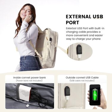 LOVEVOOK Рюкзак жіночий великий з відділенням для взуття, вологостійким відділенням та відділенням для ноутбука 17 дюймів, рюкзак чоловічий, розширюваний ручний багаж для бізнесу 30-40л для подорожей, відпустки, походів, Beige Beige 17,3 дюймів