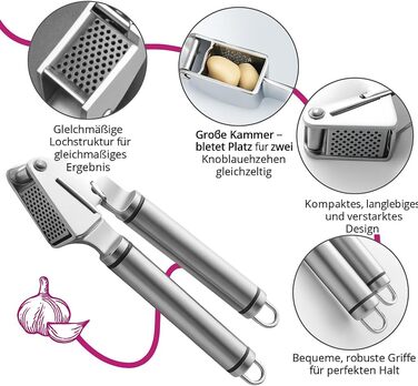 Ручна преса для часнику з нержавіючої сталі – професійний кухонний помічник для швидкого очищення та подрібнення часнику, прес для часнику з нержавіючої сталі, ергономічна, ідеальна для кожної кухні