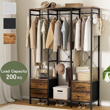 Шафа відкрита, вішалка для одягу, гардеробна стійка з 4 шухлядами, стійка для одягу, для спальні, вітальні, передпокою (rustic brown)