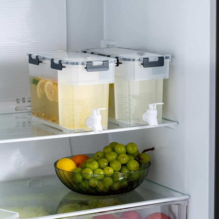YGHQAP Plastic Drink Dispenser, 3.5L Drink Cooler with Spigot, Iced Juice, Lemonade Dispenser, Perfect for Refrigerator, Fruit Tea Pot