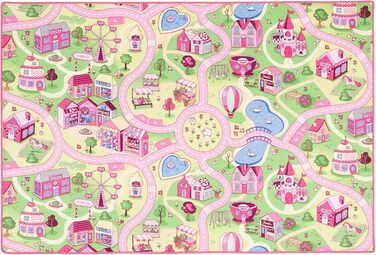 Дитячий килим Snapstyle для ігор, рожевий, 80x160 см, прямокутний, міцний та легкий у догляді, з малюнком дороги для дитячої кімнати