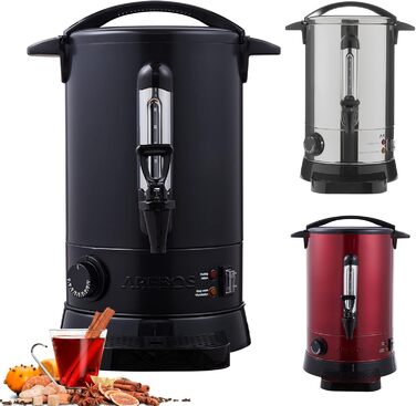 Arebos Glühwein Cooker 950 W | Hot Beverage Dispenser | 6.8 L | with Drip Tray, Tap, Thermostat, and Overheat Protection | Temperature Setting from 30-110 °C | Black