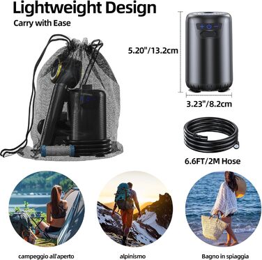 Портативний душ для кемпінгу з акумулятором 8000mAh, 10 режимів, водонепроникний IPX8 - для подорожей, пікніків, миття авто